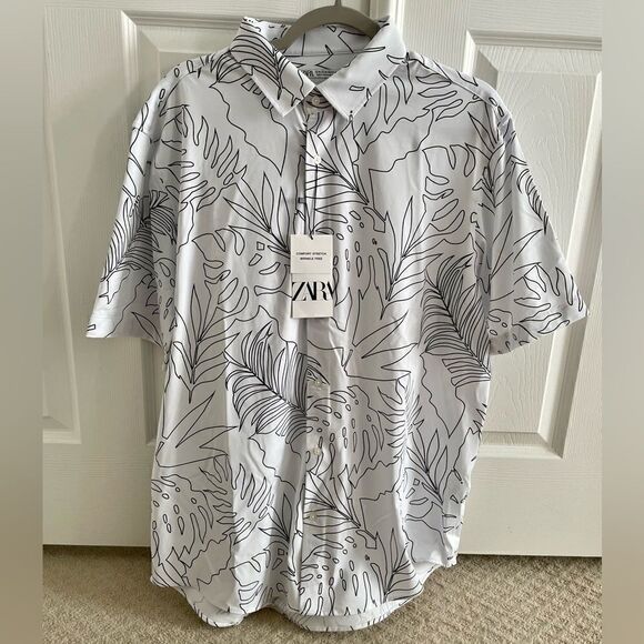 NWT Zara Printed Stretchy Men’s Shirt - Picture 1 of 8